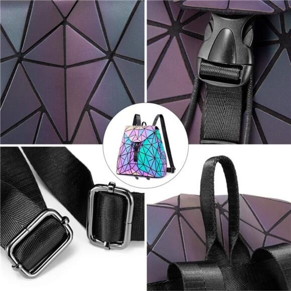 Geometric Luminous Handbag Holographic Reflective Bag Backpack - Picture 5 of 7